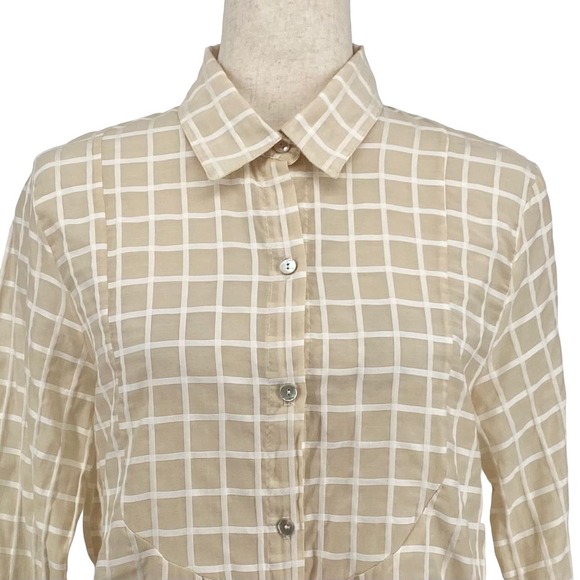 Objects Without Meaning Plaid Button Front Long Sleeve Shirt S Cotton Silk - Picture 6 of 12